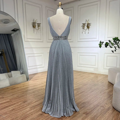 Serene Hill 2025 Arabic Gray Mermaid Spaghetti Strap Luxury Evening Gown with for Women&