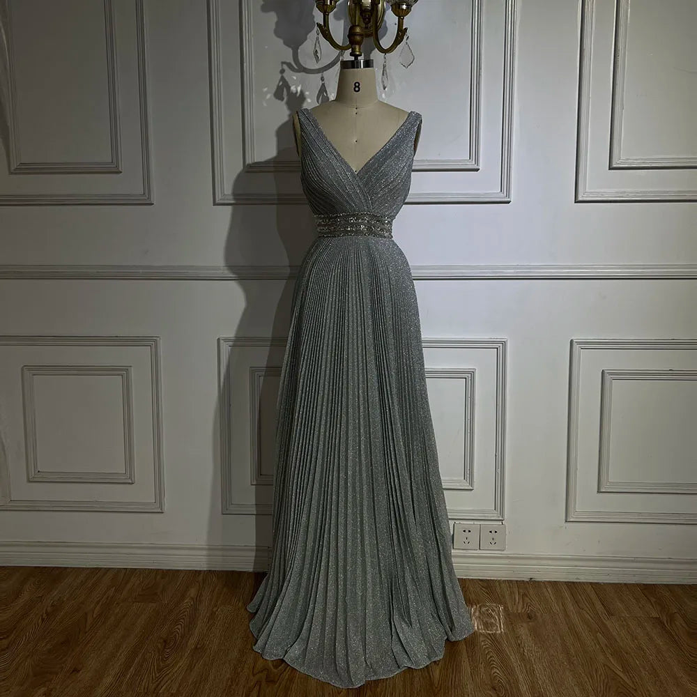 Serene Hill 2025 Arabic Gray Mermaid Spaghetti Strap Luxury Evening Gown with for Women&