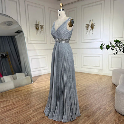 Serene Hill 2025 Arabic Gray Mermaid Spaghetti Strap Luxury Evening Gown with for Women&
