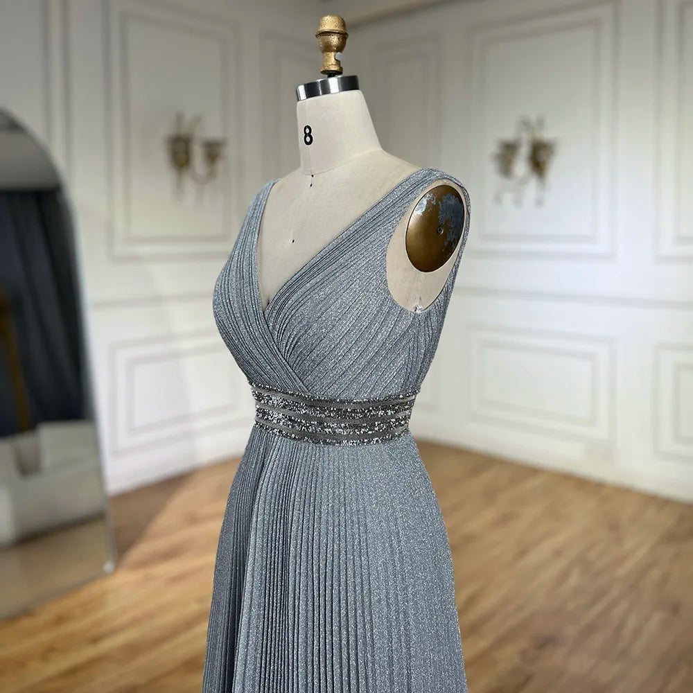Serene Hill 2025 Arabic Gray Mermaid Spaghetti Strap Luxury Evening Gown with for Women&