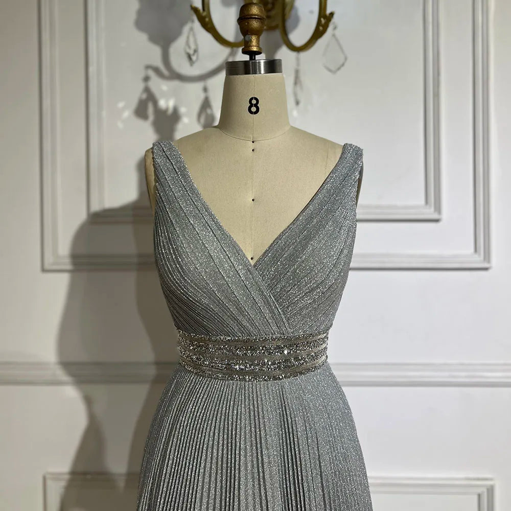 Serene Hill 2025 Arabic Gray Mermaid Spaghetti Strap Luxury Evening Gown with for Women&