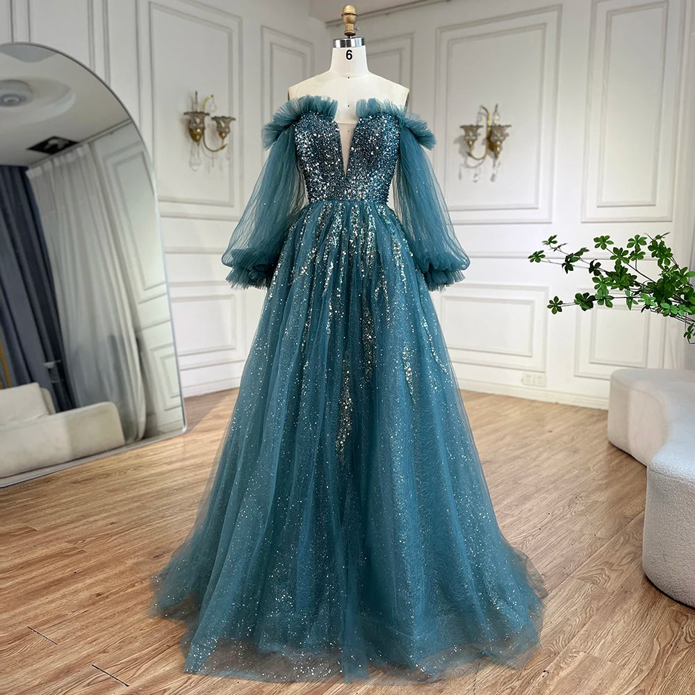 On Discount On sale availabe to ship 6 8 10 12 14 16 Serene Hill 2025 Arabic A-Line Elegant Beaded Luxury Evening Gowns Dresses LA72655 Green / 14