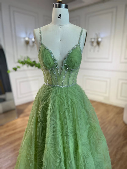 Serene Hill 2025 Arabic Sage Green Elegant Spaghetti Strap A-Line Prom Dress LA72636 - SERENE HILL
