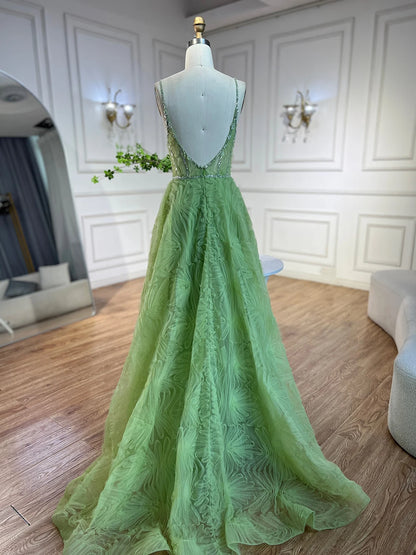 Serene Hill 2025 Arabic Sage Green Elegant Spaghetti Strap A-Line Prom Dress LA72636 - SERENE HILL