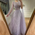 Luxury Dubai Arabic Lilac Elegant A-Line Beaded Long Evening Dresses Gowns with Cape Sleeves for Formal Occasion LA72744 - SERENE HILL