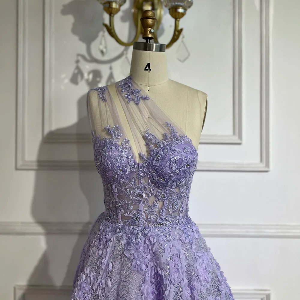 Serene Hill 2025 Arabic Lilac One-Shoulder A-Line Lace Appliques Luxury Prom Dress for Formal Occasion LA72619 - SERENE HILL