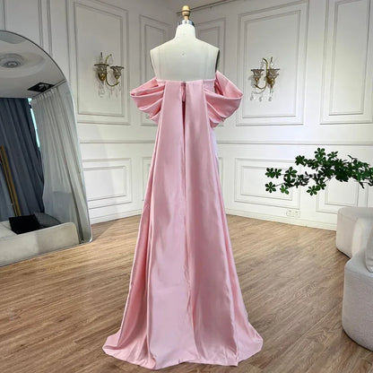 Luxury Baby Pink Off Shoulder Evening Dress for Women Party LA72414 - SERENE HILL