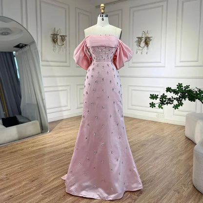 Luxury Baby Pink Off Shoulder Evening Dress for Women Party LA72414 - SERENE HILL
