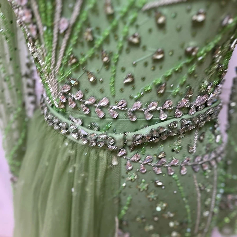 Serene Hill 2025 Arabic Nude Elegant Mermaid Evening Gowns with Beaded Skirt Lace-Up for Women&