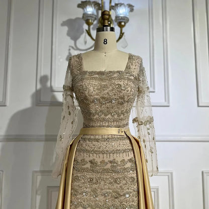 Luxury Dubai Arabic Sage Green Mermaid Evening Dress Gowns for Party LA72126A - SERENE HILL