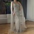 Luxury Dubai Arabic Nude Mermaid Cape Sleeve Beaded Luxury Saudi Evening Gown for Formal Occasion LA72748 - SERENE HILL