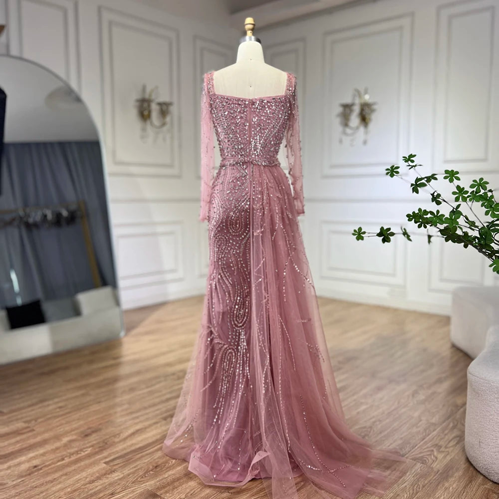 Muslim Pink Elegant Mermaid Gowns with Long Sleeve LA72441 - SERENE HILL