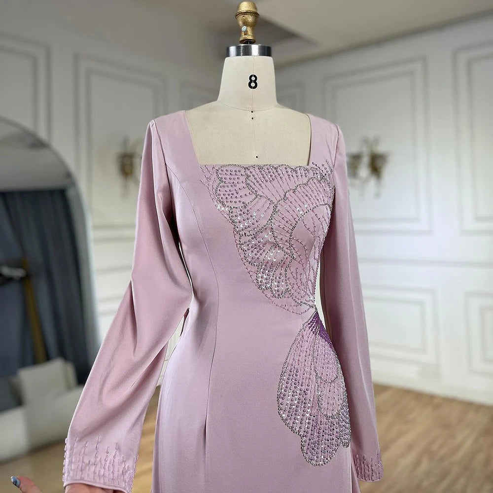 Serene Hill 2025 Arabic Pink Mermaid Elegant Beaded Satin Luxury Dubai Evening Dresses Gowns For Women Party LA72001A - SERENE HILL