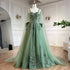 Serene Hill 2025 Arabic Sage Green Spaghetti Strap Lace-Up Bow A-Line Appliques Prom Dress for Women Wedding Party LA72642 - SERENE HILL