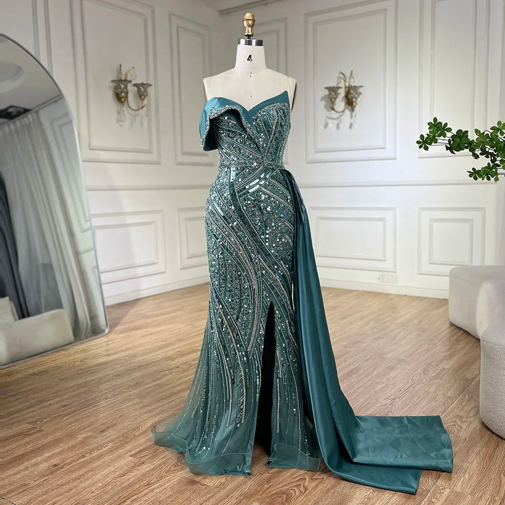 Classy Turquoise Luxury Beaded One-Shoulder Prom Dress LA72335 Turquoise / 10