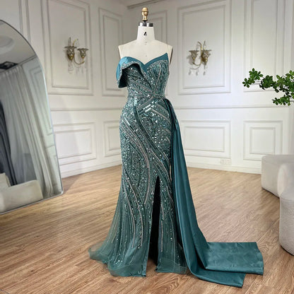 Classy Turquoise Luxury Beaded One-Shoulder Prom Dress LA72335 - SERENE HILL