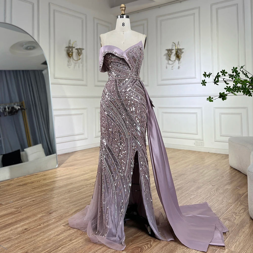 prom dresses extravagant Classy Turquoise Luxury Beaded One-Shoulder Prom Dress LA72335 Pink / 4