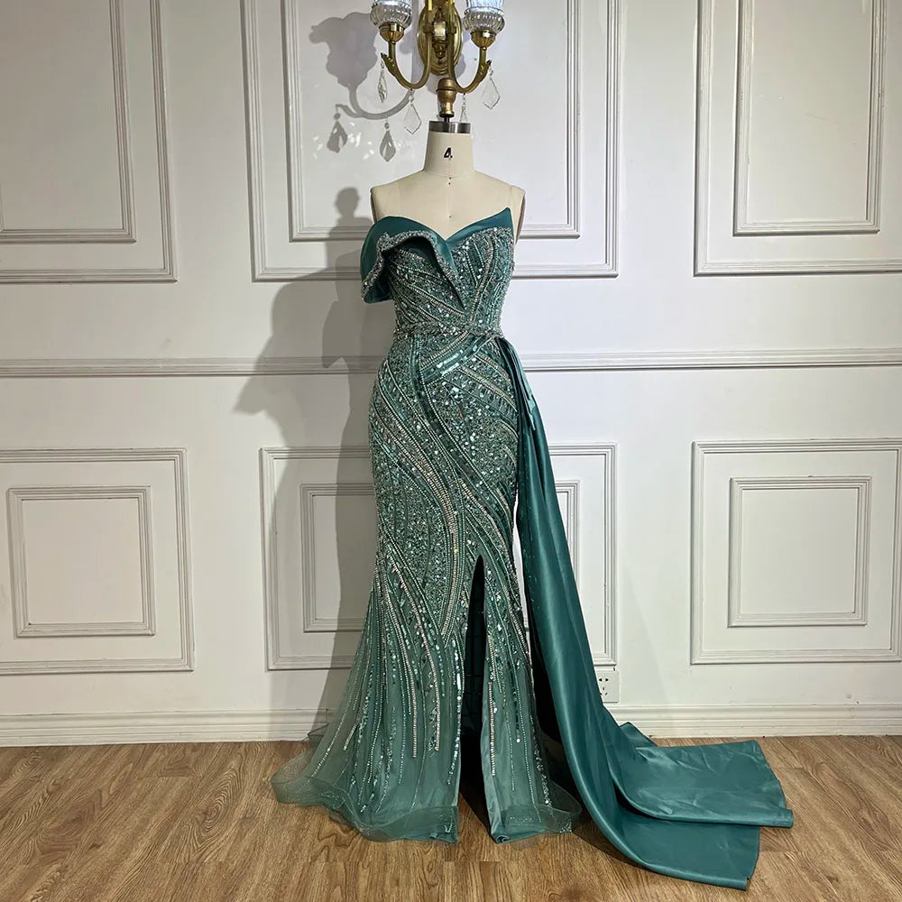 one shoulder turquoise prom dress Luxury Feather Turquoise One Shoulder Evening Dress SS498