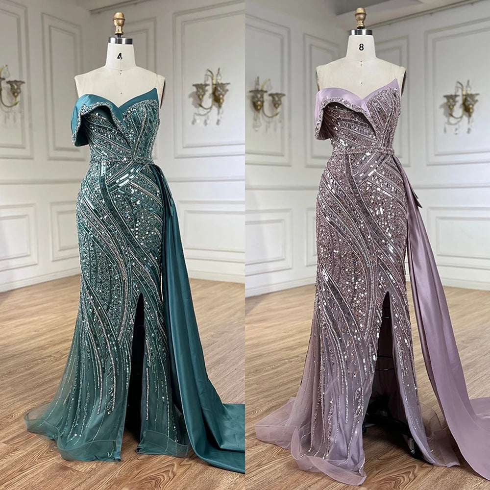 Classy Turquoise Luxury Beaded One-Shoulder Prom Dress LA72335 - SERENE HILL