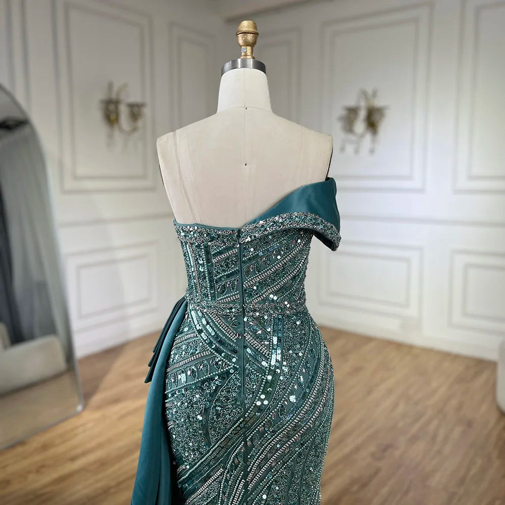 Classy Turquoise Luxury Beaded One-Shoulder Prom Dress LA72335 SERENE HILL Classy Turquoise Luxury Beaded One-Shoulder Prom Dress LA72335 SERENE HILL