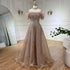 Serene Hill 2025 Arabic blue A Line Short Sleeveless Luxury Evening Dresses Beaded Feathers For Women Wedding Party LA72351 - SERENE HILL