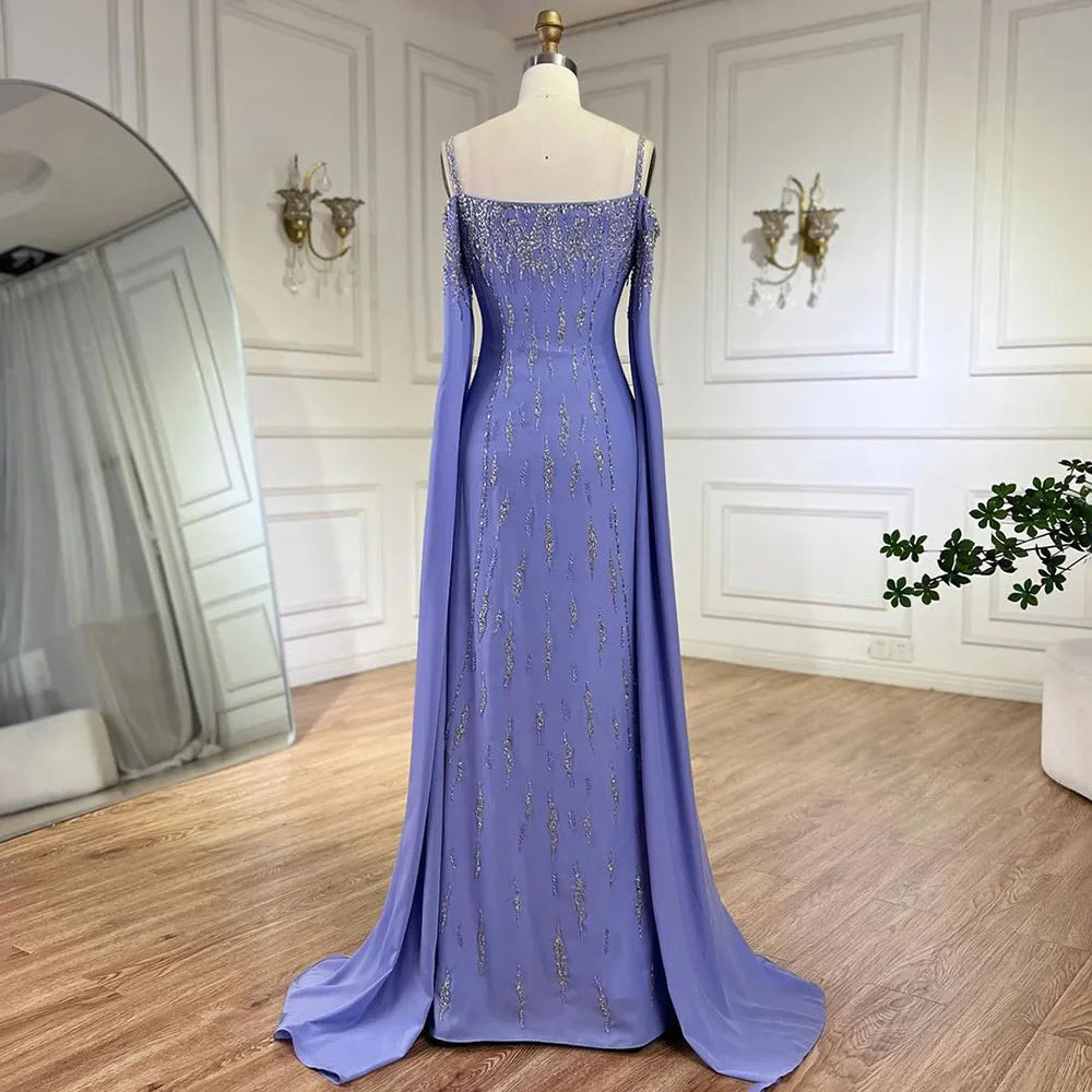 Lilac Mermaid Evening Dress with Cape Sleeves Luxury Wedding Party Gowns LA72407 - SERENE HILL