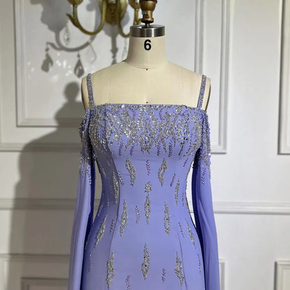 Lilac Mermaid Evening Dress with Cape Sleeves Luxury Wedding Party Gowns LA72407 - SERENE HILL