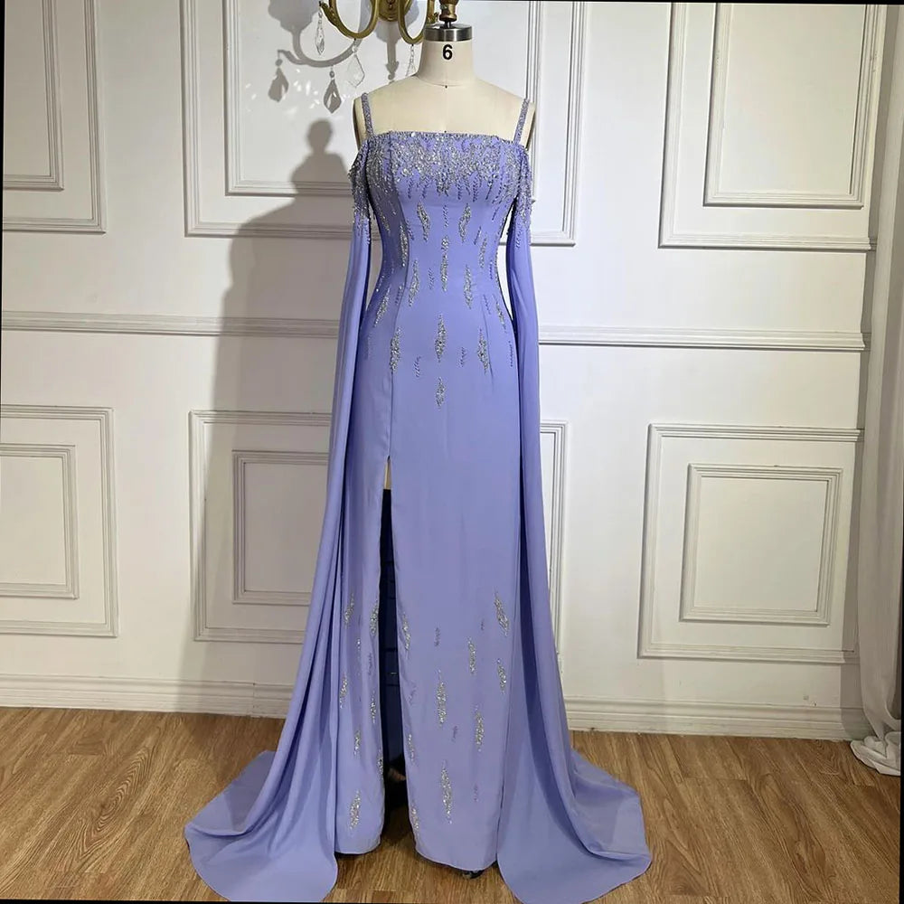 Lilac Mermaid Evening Dress with Cape Sleeves Luxury Wedding Party Gowns LA72407 - SERENE HILL