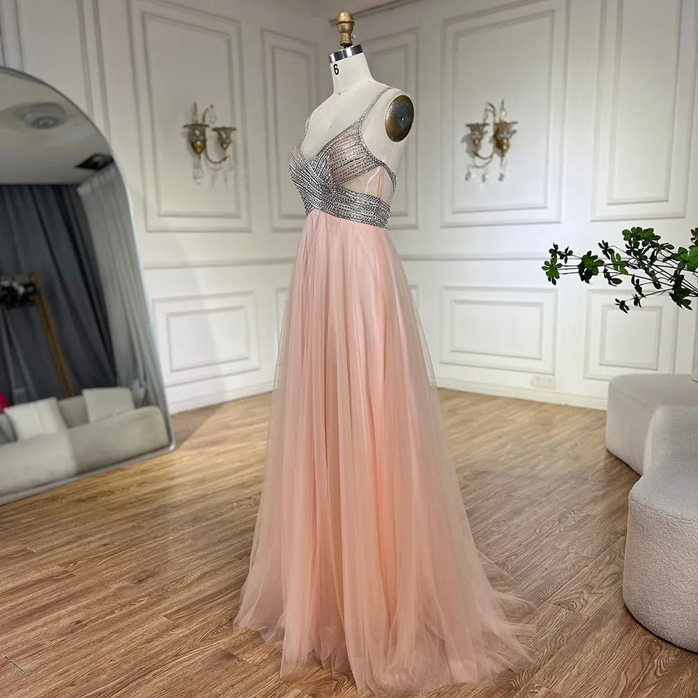 Serene Hill 2025 Arabic peach Elegant Spaghetti Strap Beaded A-Line Prom Dress for Women | Wedding Party LA72629 peach / 6 Serene Hill 2025 Arabic peach Elegant Spaghetti Strap Beaded A-Line Prom Dress for Women | Wedding Party LA72629 peach / 6