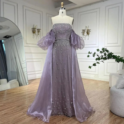 Luxury Arabic Black Crystal Evening Dress With Cape LA72002 - SERENE HILL