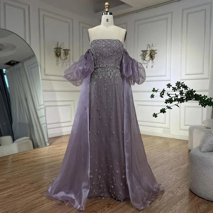 Luxury Arabic Black Crystal Evening Dress With Cape LA72002 - SERENE HILL