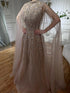Luxury Beaded Design A-Line Blue Saudi Arabic Evening Dresses Gowns with Cape Sleeves for Formal Occasion LA72728 - SERENE HILL