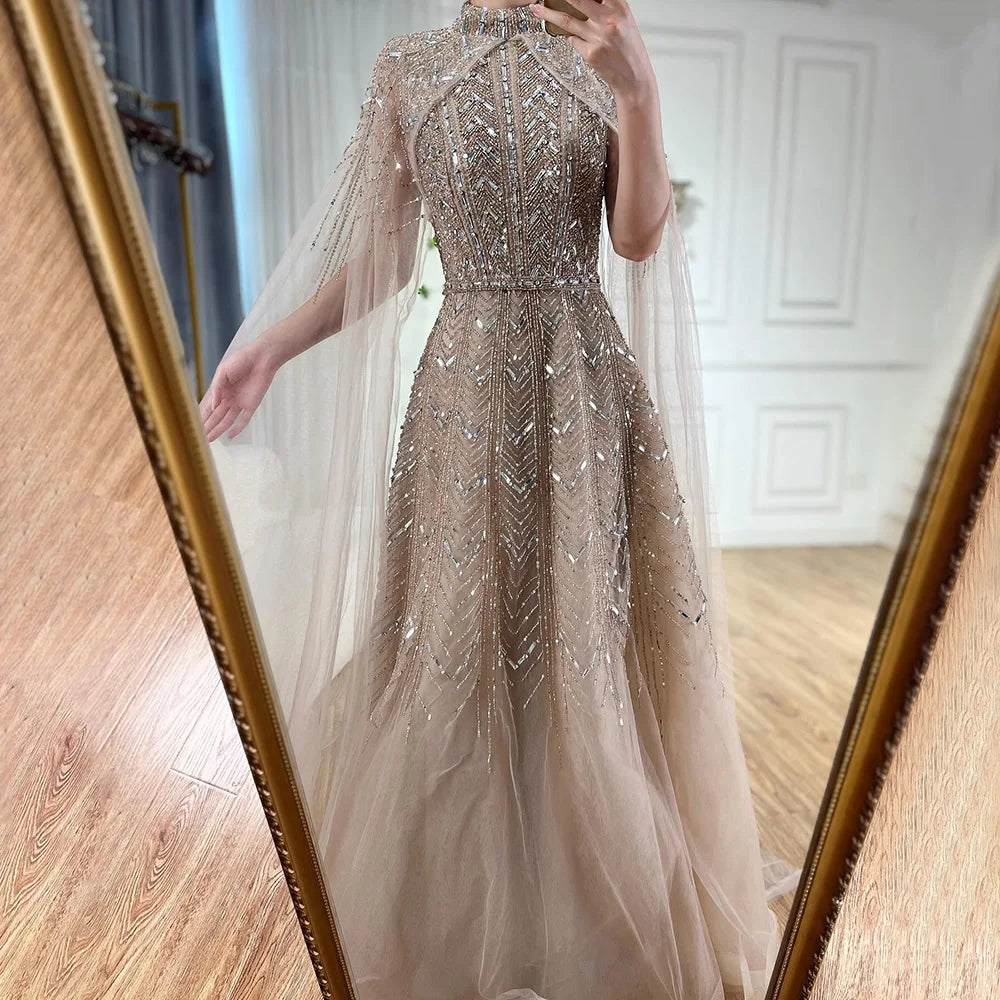 Serene Hill 2025 Blue Beaded Design A-Line Saudi Arabic Evening Dresses Gowns with Cape Sleeves for Formal Occasion LA72728 caramel / 10 Serene Hill 2025 Blue Beaded Design A-Line Saudi Arabic Evening Dresses Gowns with Cape Sleeves for Formal Occasion LA72728 caramel / 10