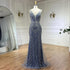 Serene Hill 2025 Blue Mermaid Elegant Spaghetti Straps Beaded Luxury Evening Dresses Gowns for Woman Wedding Party LA72450 - SERENE HILL