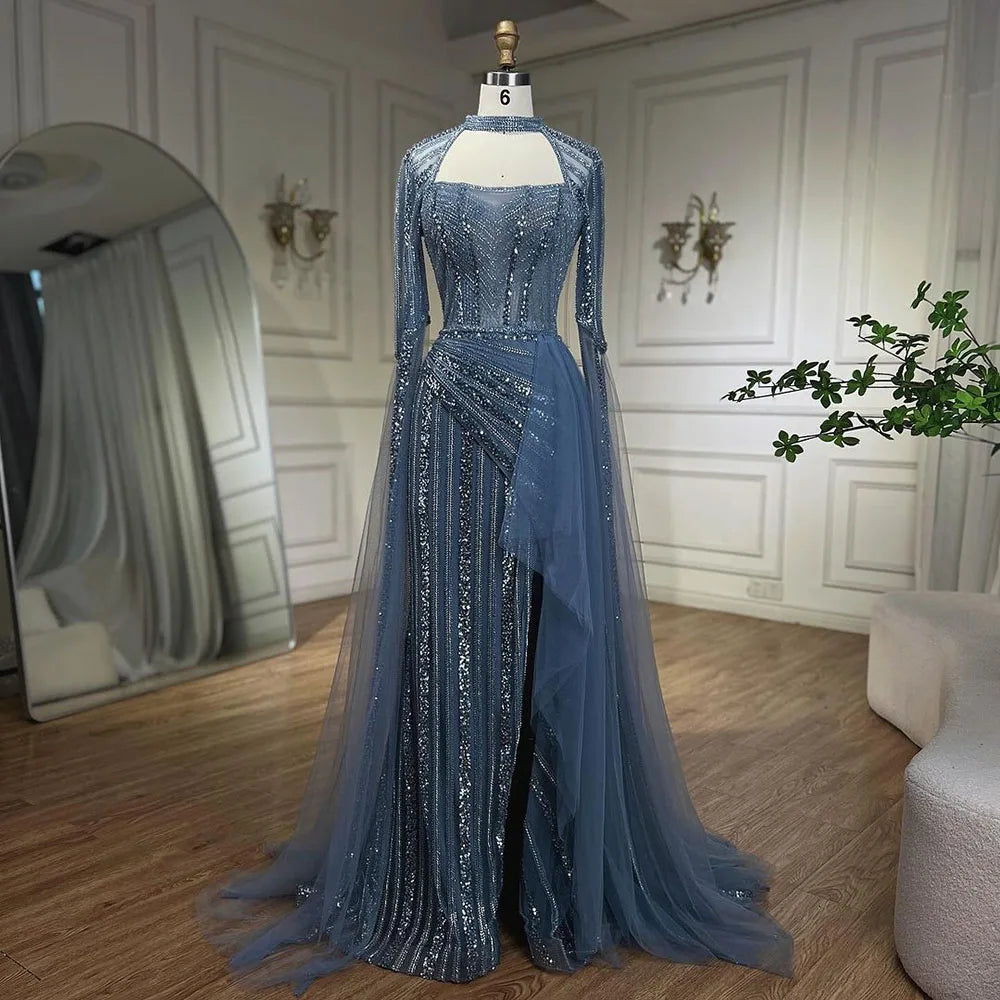 Mermaid Dusty Pink Evening Dress with Cape Sleeves LA72312 - SERENE HILL