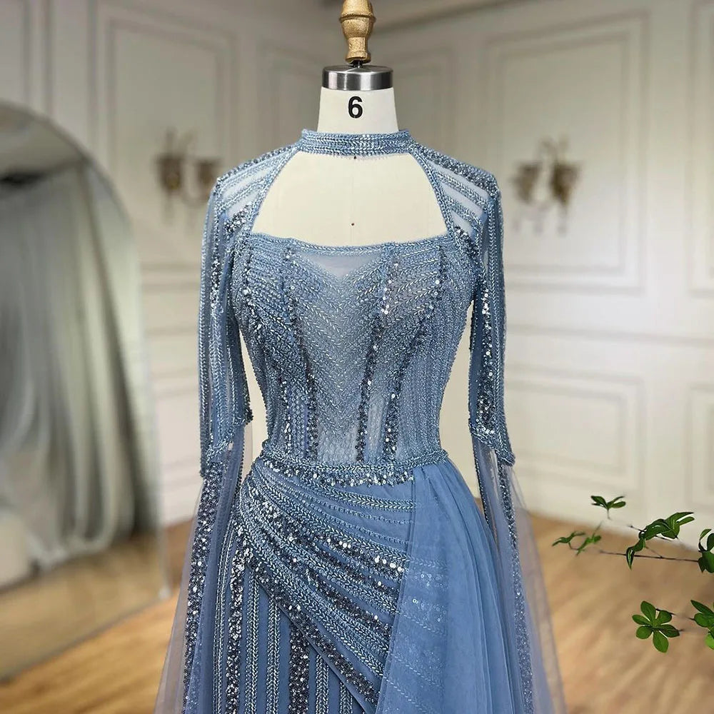 Mermaid Dusty Pink Evening Dress with Cape Sleeves LA72312 - SERENE HILL