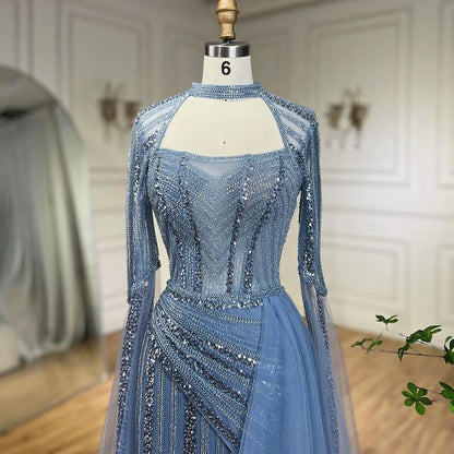 Mermaid Dusty Pink Evening Dress with Cape Sleeves LA72312 - SERENE HILL