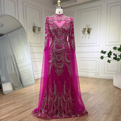 Green Luxury Dubai Mermaid Evening Dresses with Cape Sleeves LA72033 - SERENE HILL