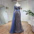 Serene Hill 2025 Blue Mermaid One Shoulder Elegant Cape Sleeve Beaded Evening Dresses Gowns For Women Wedding Party LA72294 - SERENE HILL
