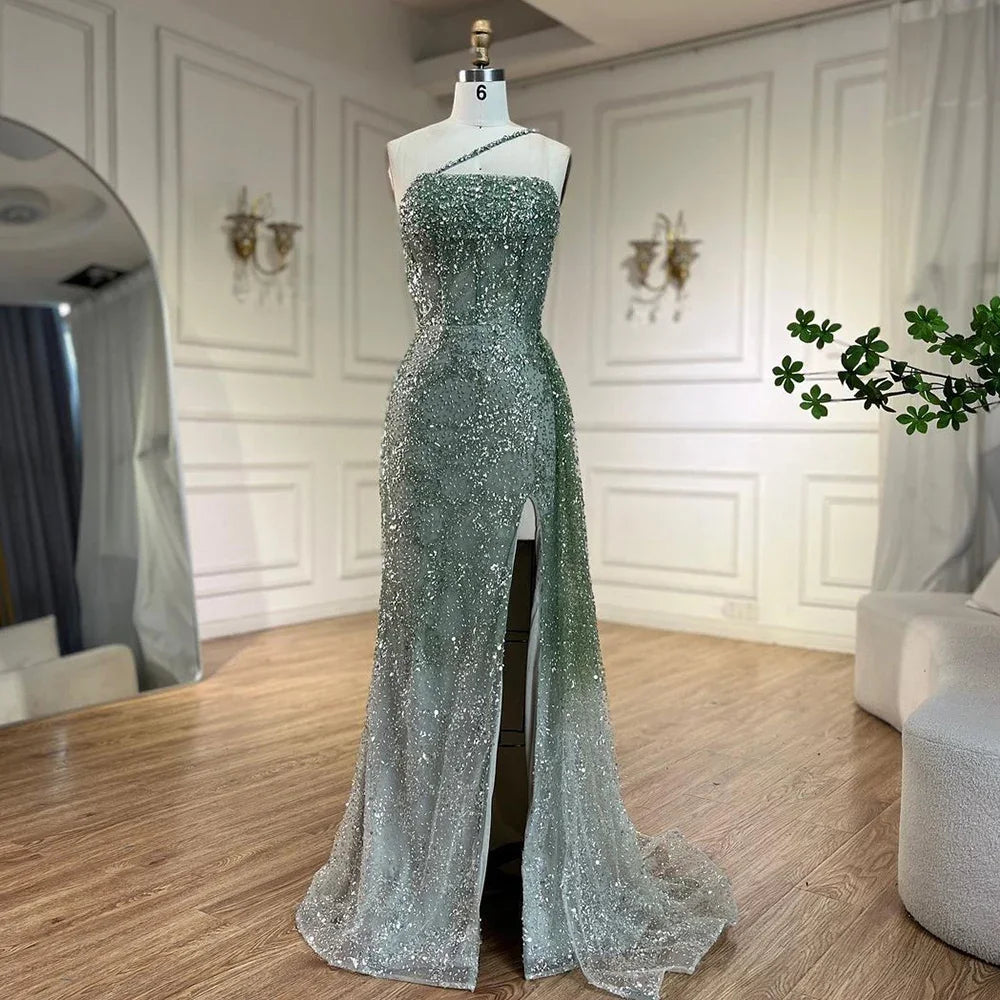 Luxury Blue One Shoulder Evening Dress with Overskirt LA72434 - SERENE HILL