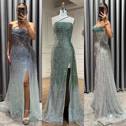 Luxury Blue One Shoulder Evening Dress with Overskirt LA72434 - SERENE HILL