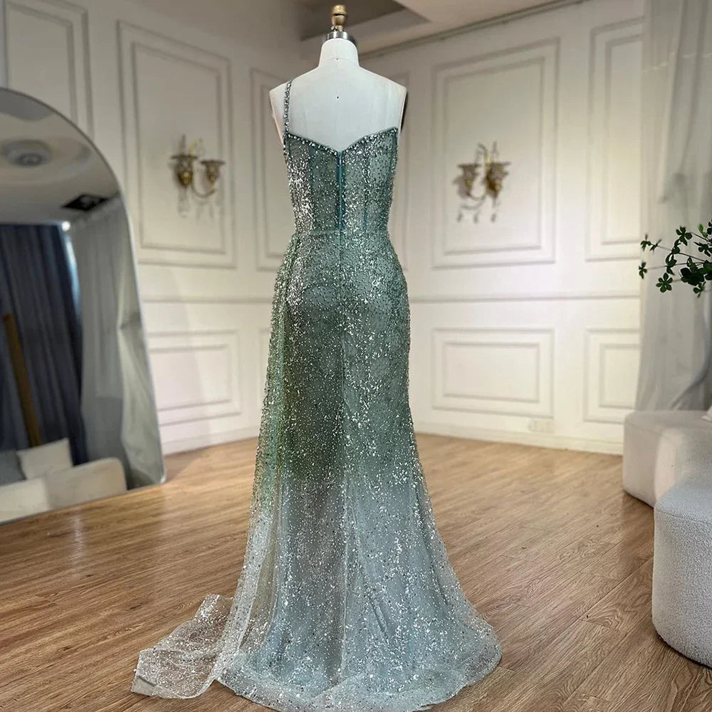 Luxury Blue One Shoulder Evening Dress with Overskirt LA72434 - SERENE HILL