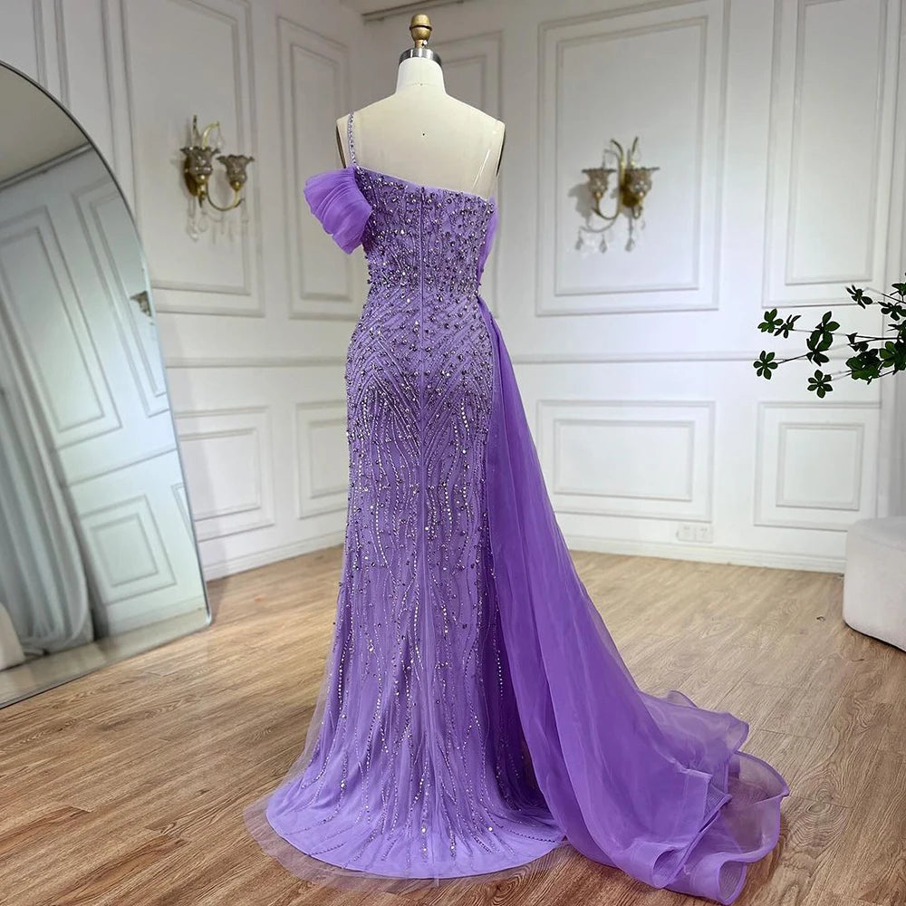 Luxury One Shoulder Blue Evening Dress with Overskirt LA72244A - SERENE HILL