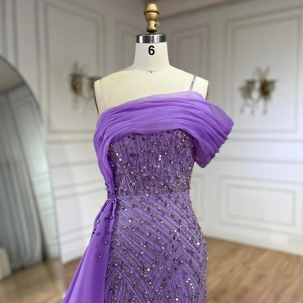 Luxury One Shoulder Blue Evening Dress with Overskirt LA72244A - SERENE HILL