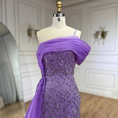 Luxury One Shoulder Blue Evening Dress with Overskirt LA72244A - SERENE HILL