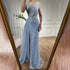 Luxury Dubai Blue One Shoulder Split Saudi Evening Gown with Beaded Side Overskirt Dress for Formal Occasion LA72732 - SERENE HILL
