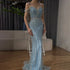 Luxury Dubai Blue Prom Mermaid Gown Beaded Luxury Saudi Evening Dress for Formal Occasion LA72715A - SERENE HILL