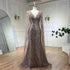 Serene Hill 2025 Caramel Mermaid Cape Sleeves Beaded Sequined Luxury Dubai Evening Dresses Gowns for Women Wedding Party LA72428 - SERENE HILL
