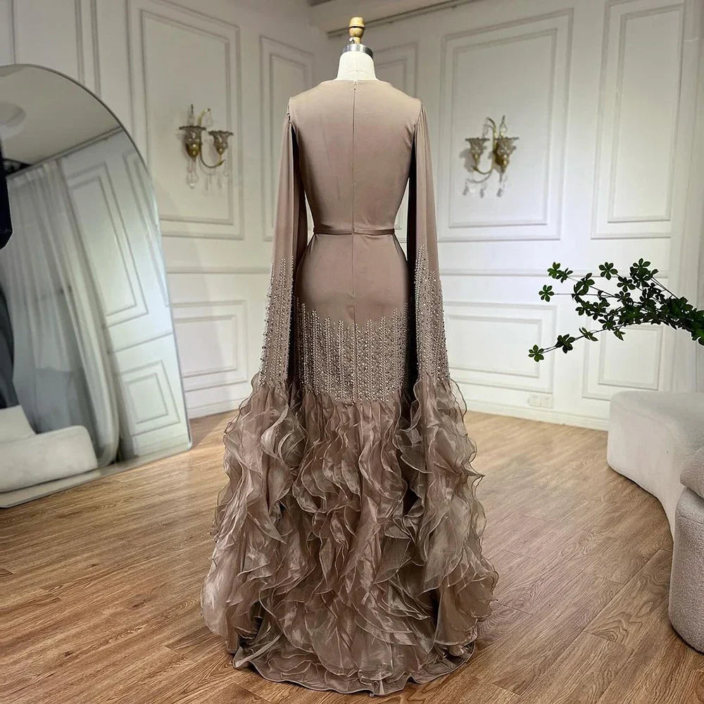 Luxury Mermaid Nude Evening Dresses with Cape Sleeves LA72317A - SERENE HILL