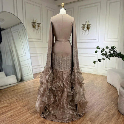Luxury Mermaid Nude Evening Dresses with Cape Sleeves LA72317A - SERENE HILL
